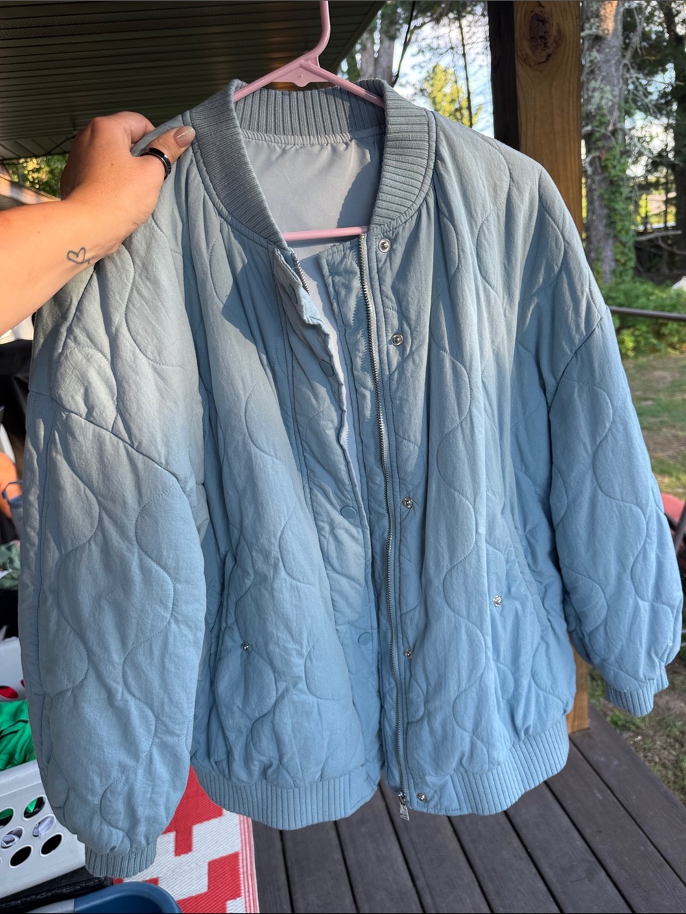 Women's Light Blue Quilted Puffer Bomber Jacket